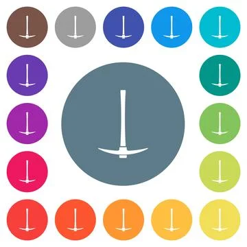 Single pickaxe flat white icons on round color backgrounds Stockillustratie