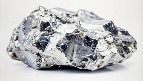 A single piece of raw silver ore with metallic luster and crystalline struc.. Stock Photos