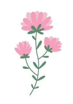 Single pink flower. Flat vector illustration isolated on white. Stock Illustration