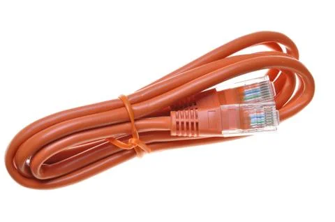 A single pink internet network patch cord Foto stock