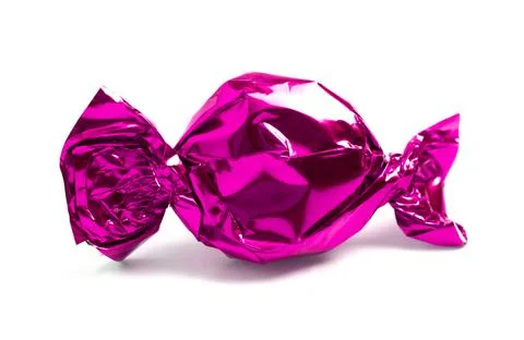 Single Pink Wrapped Candy Isolated on a White Background Stock Photos