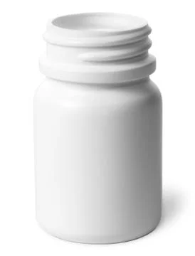 Single plastic bottle of pills without a lid Stock Photos