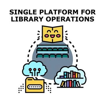 Single platform for library operations technology concept Stock Illustration