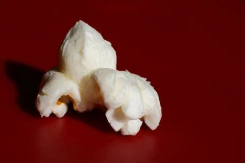 Single Popcorn Kernel Macro on Red Background Foto stock
