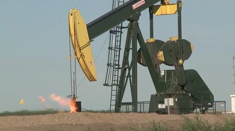 Single Pumping Unit With Gas Flare Low Close Stock Footage 43068875