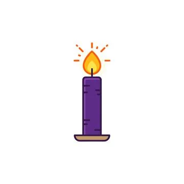 A single purple candle with a bright orange flame and glowing sparks, isolate Stock Illustration