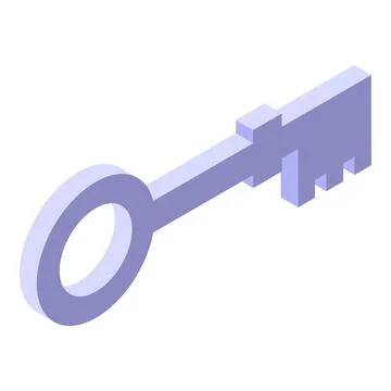 Single purple key isometrically floating on a white background Stock Illustration