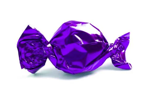 Single Purple Wrapped Candy Isolated on a White Background Stock Photos