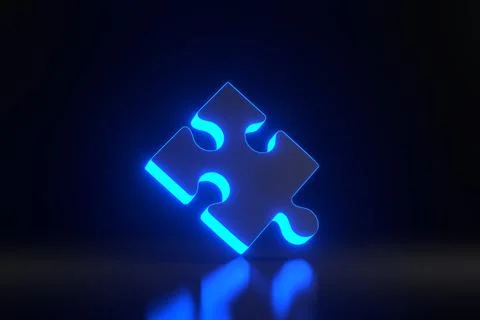 Single puzzle piece with bright glowing futuristic blue neon lights Stock Illustration
