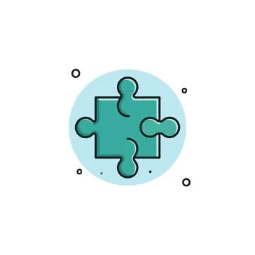 Single puzzle piece inside a blue circle representing solution and business.. Illustration
