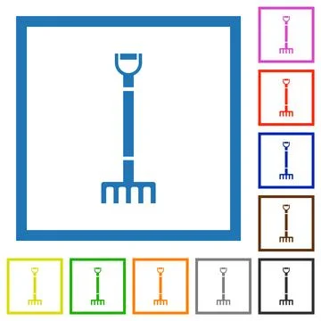 Single rake flat framed icons Stockillustratie