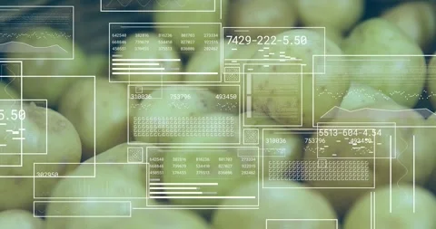 Single rectangle appearing, HUD overlays sliding, stacking over potatoes, Stock Footage 329702917