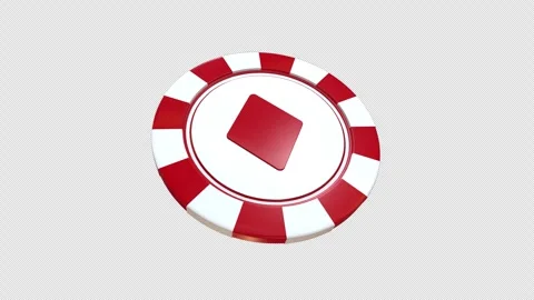 Single Red and White Poker Chip with Diamond Symbol with alpha channel Stock Footage 335889378