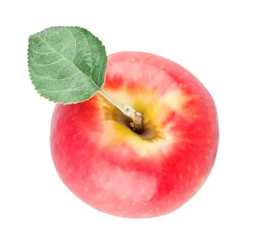 Single red apple with leaf view from top Stock Photos