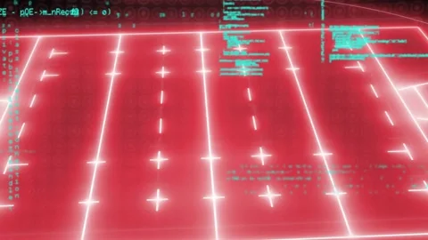 Single red beam appearing, neon grid multiplying and tilting toward viewer, Stock Footage 328485287