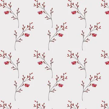 Single red branches on light background in a clean, modern pattern. Natural.. Stock Illustration