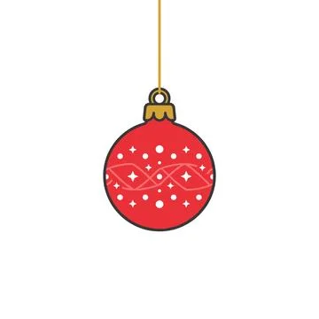 A single red Christmas bauble with white dot and star patterns, suspended by Illustrazione stock