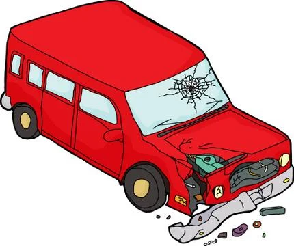 Single Red Damaged Red SUV Stock Illustration