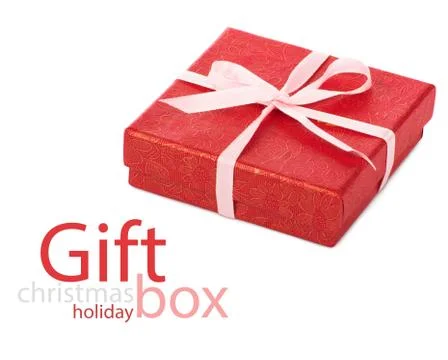 Single red gift box with pink ribbon Stock Photos