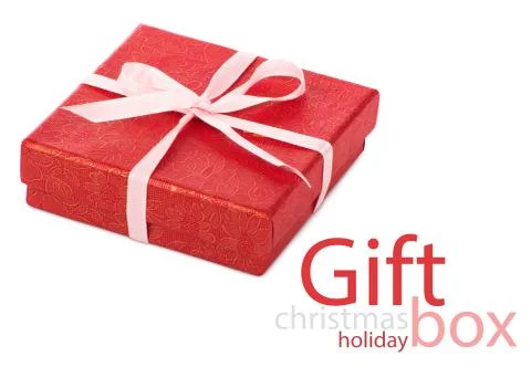 Single red gift box with pink ribbon Stock Photos