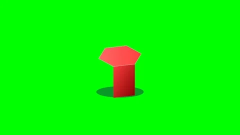 A single red hexagonal prism isolated against a vibrant green screen backgrou 스톡 동영상 341823602
