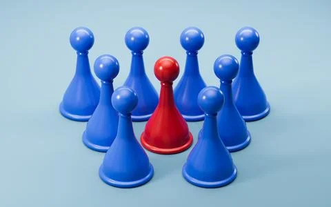 Single red piece stands out among blue game piece. The concept of a leader .. 스톡 일러스트