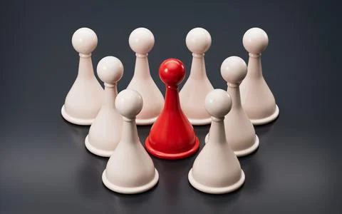 Single red piece stands out among blue game piece. The concept of a leader .. 스톡 일러스트