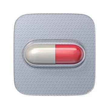 Single red pill in blister pack 3D Single red pill in blister pack 3D rend... Fotos de archivo
