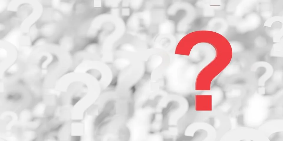 Single red question mark with white question marks floating with selective .. Stock Illustration
