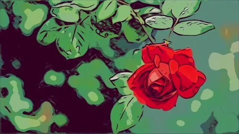 Single Red Rose Blooming Against Vibrant Garden Background Stock Footage 309109951
