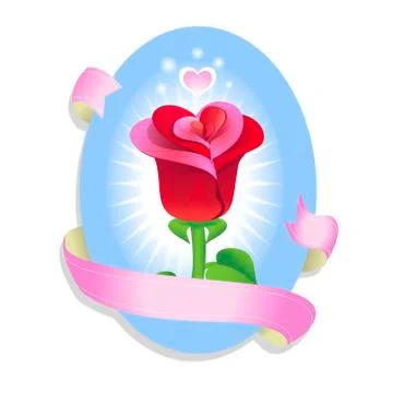 Single red rose in a frame isolated on white background. Vector illustration. Stock Illustration