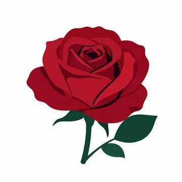 Single red rose in full bloom, vintage flat vector illustration with bold o.. 库存插图