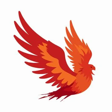 Single Red Stylized Phoenix Wing Vector Illustration, Minimalist Flaming Bi.. 库存插图
