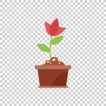 Single red tulip blooming inside brown earthenware garden Illustrazione stock