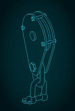 Single reel hanging sheave block isometric blueprint Illustrazione stock