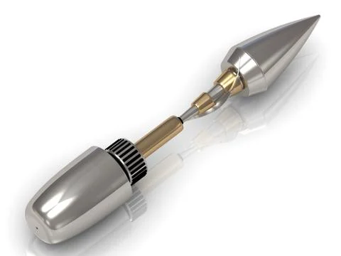 Single rifle silver bullet over white Stock Illustration
