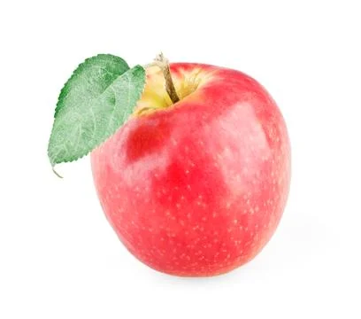 Single ripe apple with leaf Stock Photos