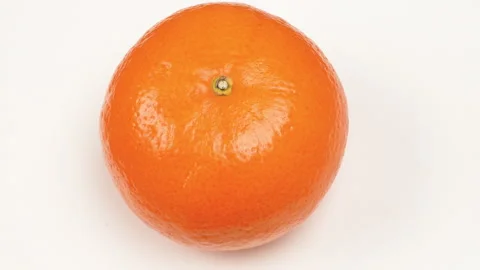 Single Ripe Orange Rotating on White Background Studio Shot 4K Stock Footage 319452145