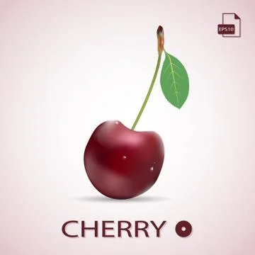 Single Ripe Red Cherry With A Leaf Isolated On A Background. Stock Illustration