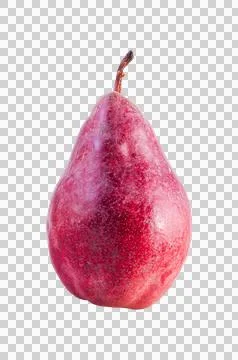 A single ripe red pear with a stem isolated on a black background Stock Photos