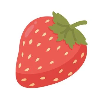 Single ripe red strawberry fruit with green leaves Stock Illustration