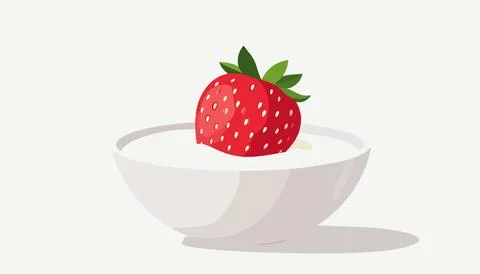 Single ripe strawberry over flat creamy splash simple design bold color min.. Ilustração Stock