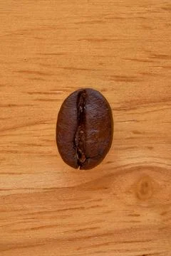 Single Roasted Coffee Bean Macro on Wooden Background Stock Photos