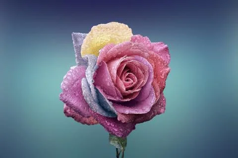 Single rose in blue background with shallow depth of field Stock Photos