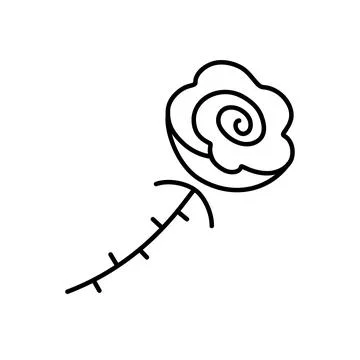 Single rosebud on stem with thorns. Flower funny doodle. Stock Illustration