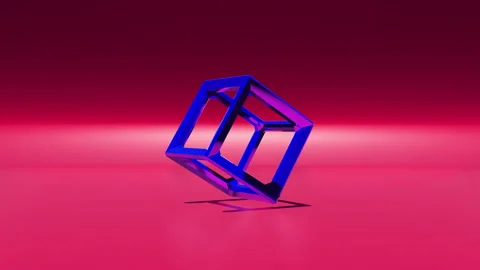 Single rotating wireframe cube 3d animation motion graphics. Geometric loopable Stock Footage 240034162