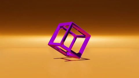Single rotating wireframe cube 3d animation motion graphics. Geometric loopable Stock Footage 242080168