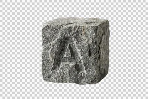 Single rough stone block with letter a carved into its surface on transpare.. Stock Illustration