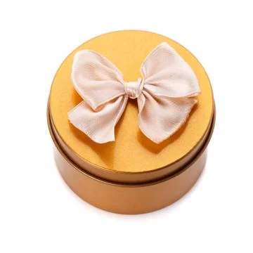 Single round red gift box with bow Stock Photos