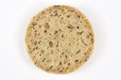 Single Round Slice of Whole Grain Bread. Stock Photos